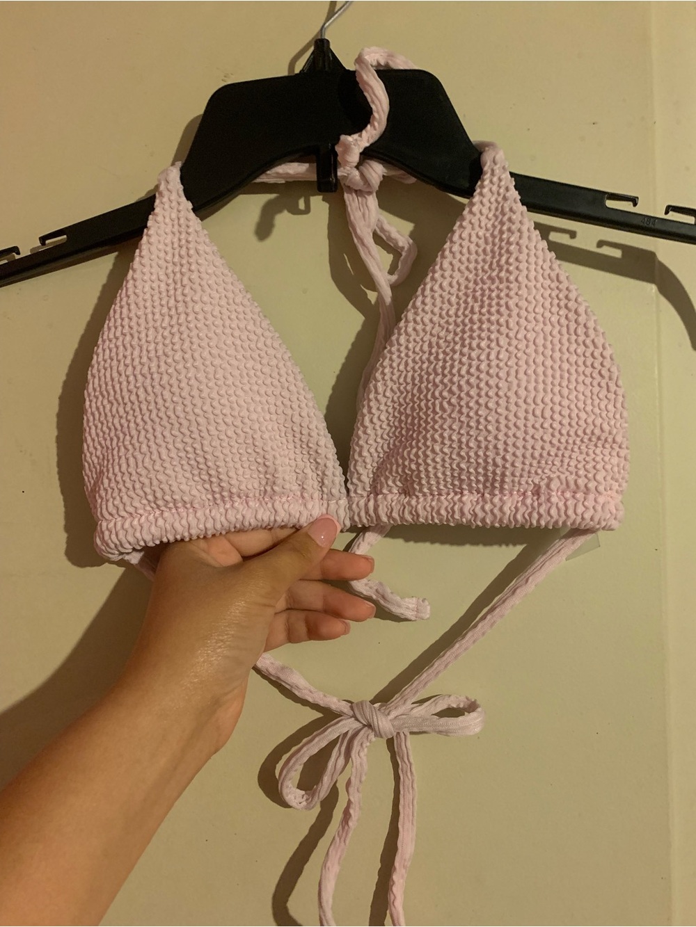 SHEIN Light Pink Textured Triangle Swim Top